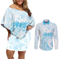 Polynesian Women's Day Couples Matching Off Shoulder Short Dress and Long Sleeve Button Shirt Plumeria Passion - Turquoise LT7 Turquoise - Polynesian Pride