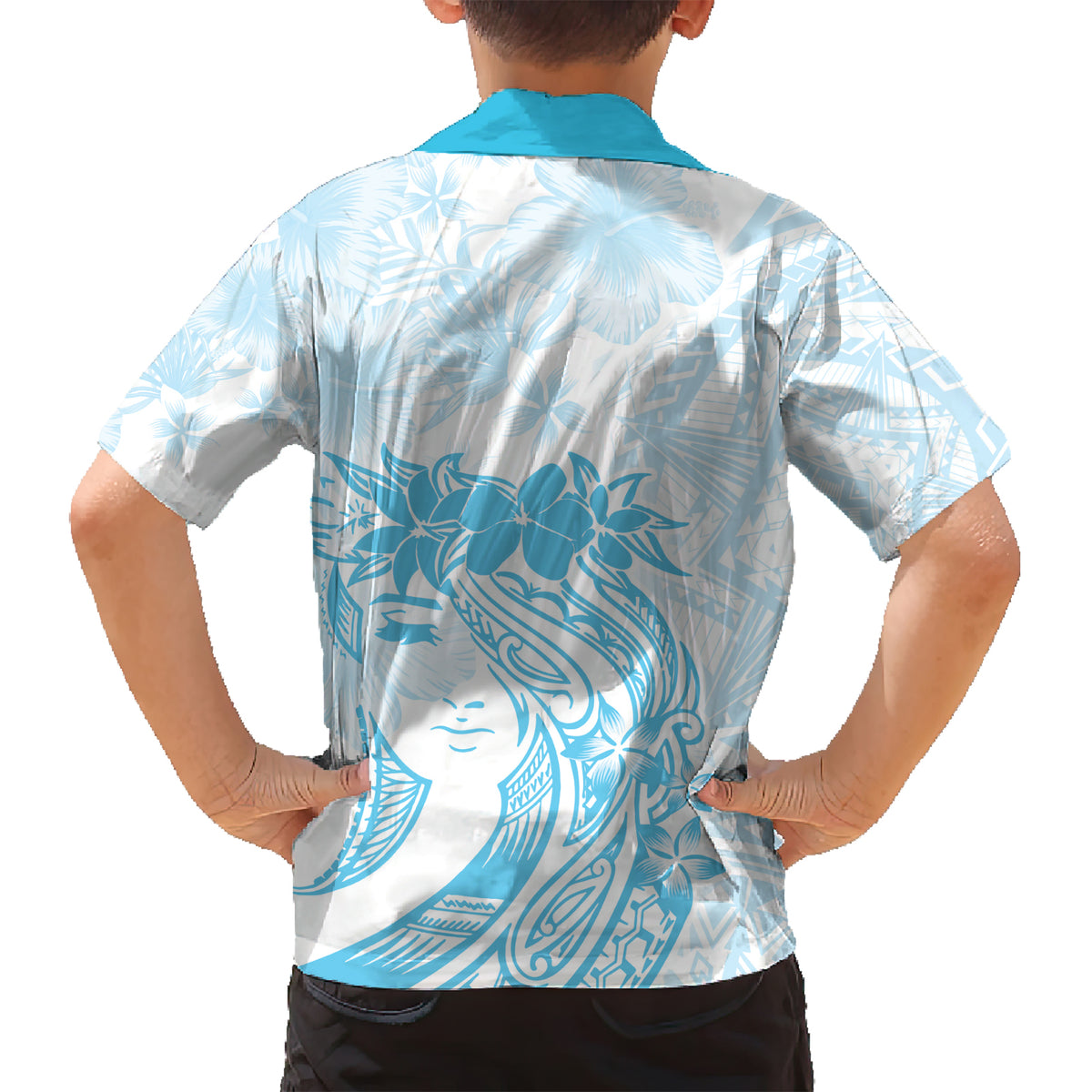 Polynesian Women's Day Family Matching Short Sleeve Bodycon Dress and Hawaiian Shirt Plumeria Passion - Turquoise LT7 - Polynesian Pride