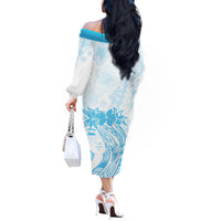 Polynesian Women's Day Off The Shoulder Long Sleeve Dress Plumeria Passion - Turquoise LT7 - Polynesian Pride