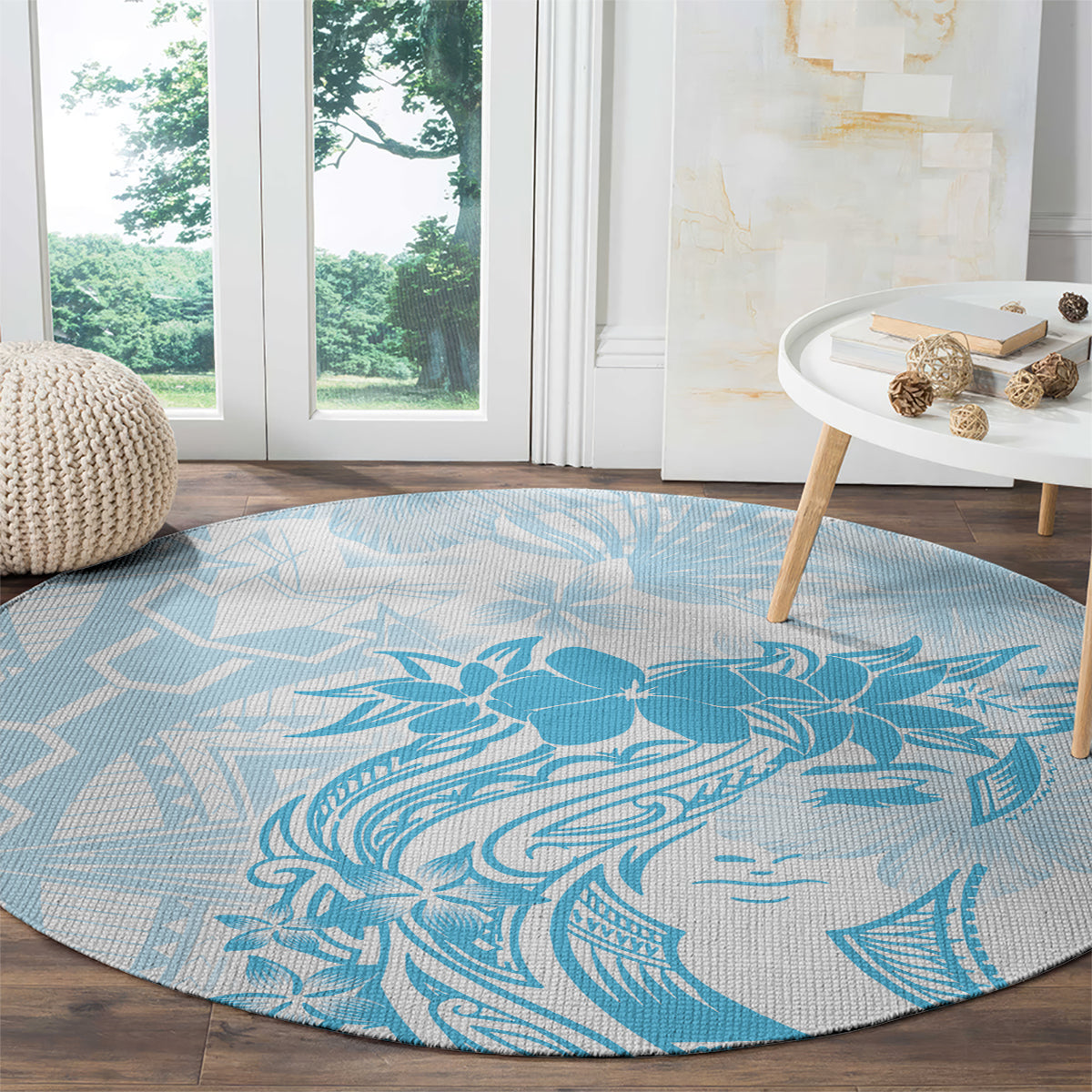 Polynesian Women's Day Round Carpet Plumeria Passion - Turquoise LT7 - Polynesian Pride