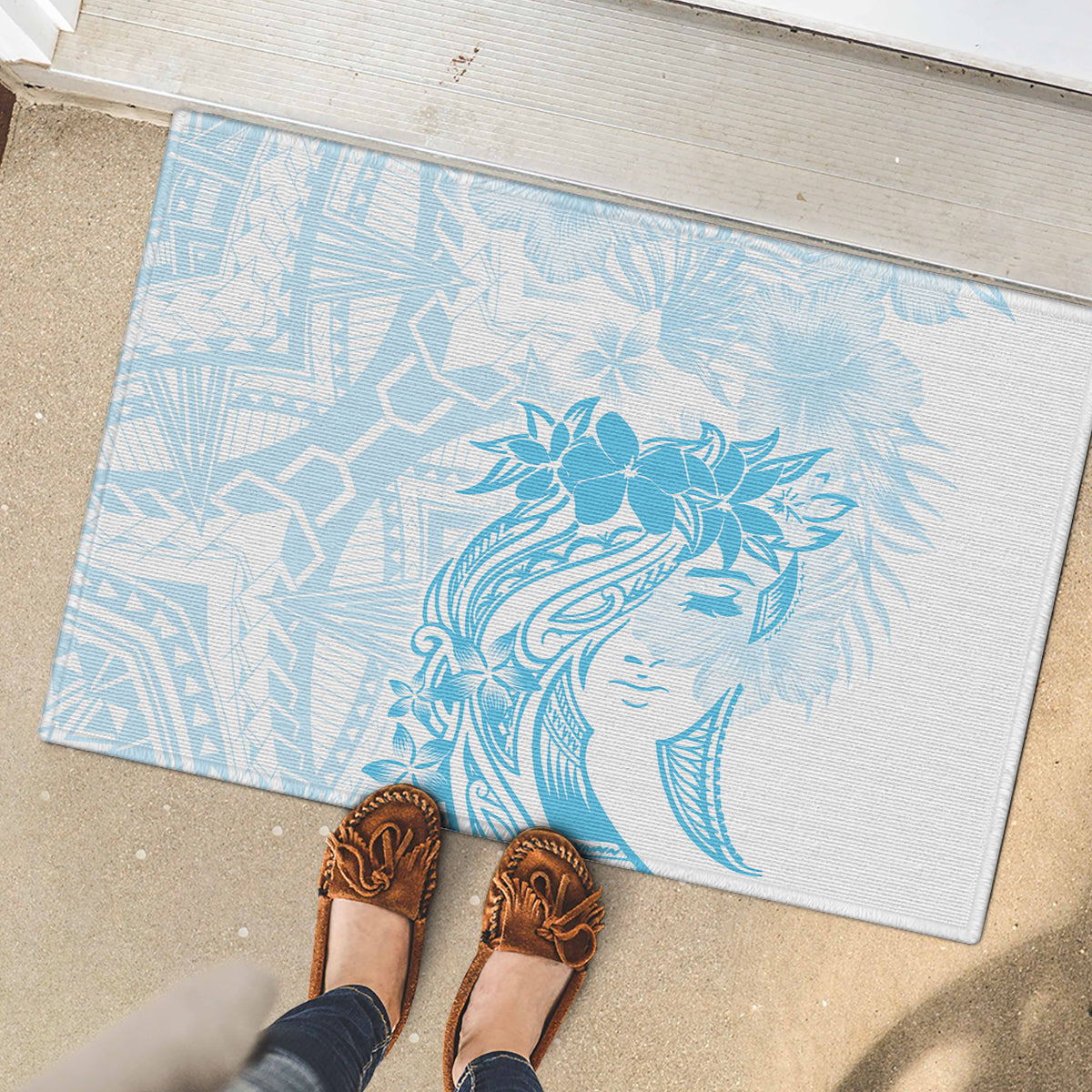 Polynesian Women's Day Rubber Doormat Plumeria Passion - Turquoise LT7 - Polynesian Pride