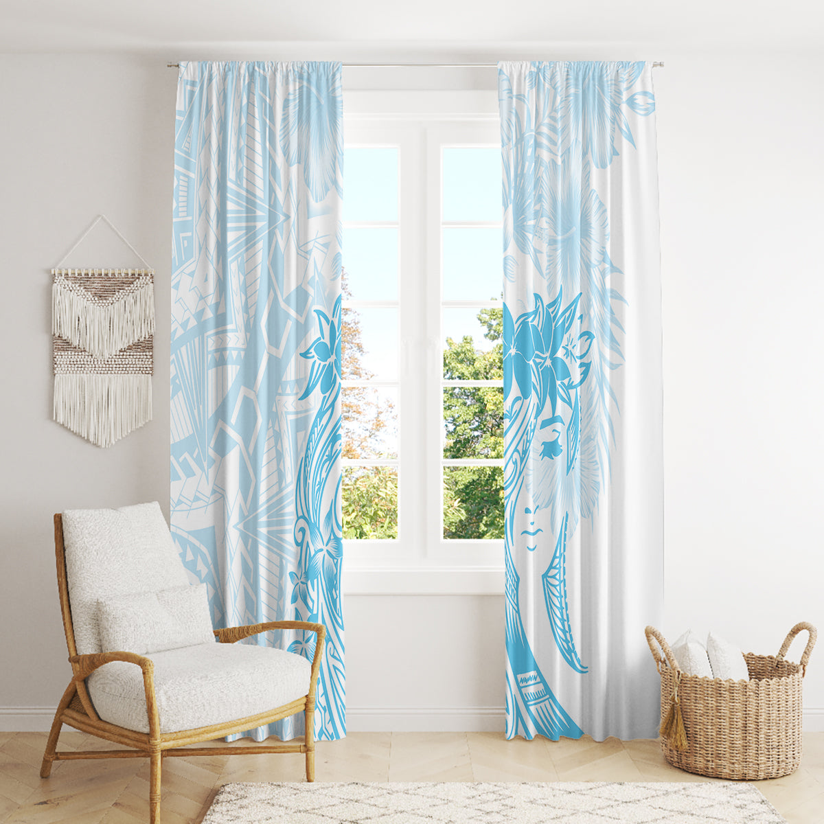 Polynesian Women's Day Window Curtain Plumeria Passion - Turquoise LT7 - Polynesian Pride