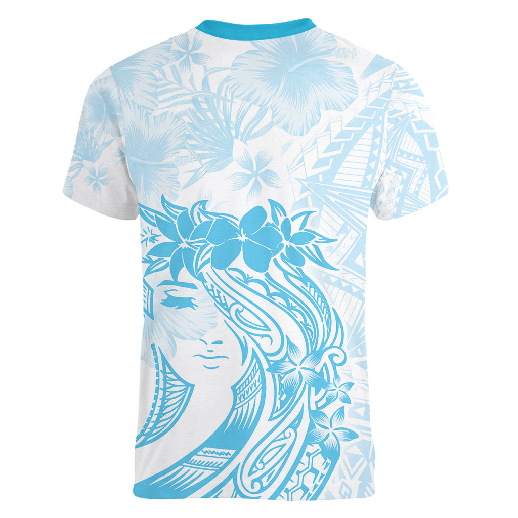 Polynesian Women's Day Women V Neck T Shirt Plumeria Passion - Turquoise LT7 - Polynesian Pride