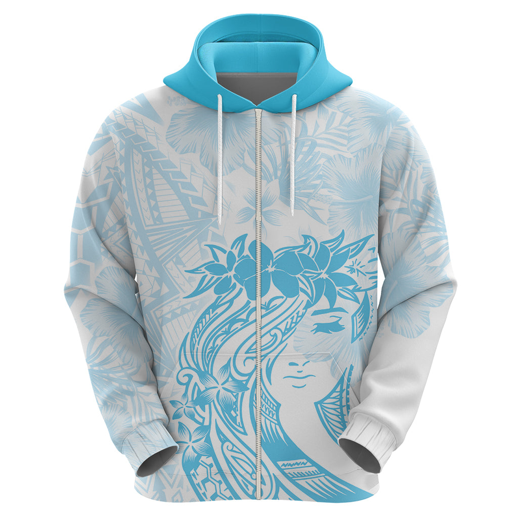 Polynesian Women's Day Zip Hoodie Plumeria Passion - Turquoise LT7 - Polynesian Pride