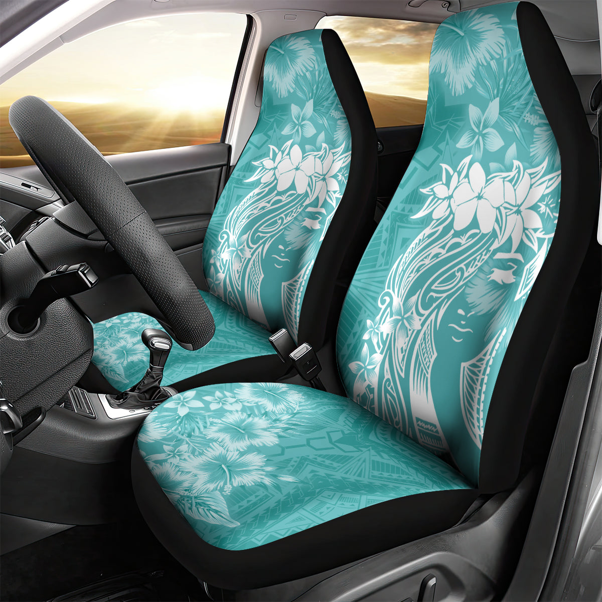 Polynesian Women's Day Car Seat Cover Plumeria Passion - Teal LT7 - Polynesian Pride
