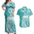 Polynesian Women's Day Couples Matching Off Shoulder Maxi Dress and Hawaiian Shirt Plumeria Passion - Teal LT7 Teal - Polynesian Pride