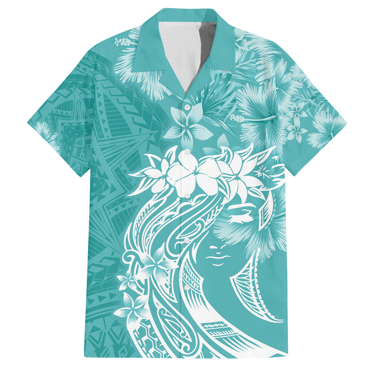 Polynesian Women's Day Family Matching Off Shoulder Long Sleeve Dress and Hawaiian Shirt Plumeria Passion - Teal LT7 Dad's Shirt - Short Sleeve Teal - Polynesian Pride