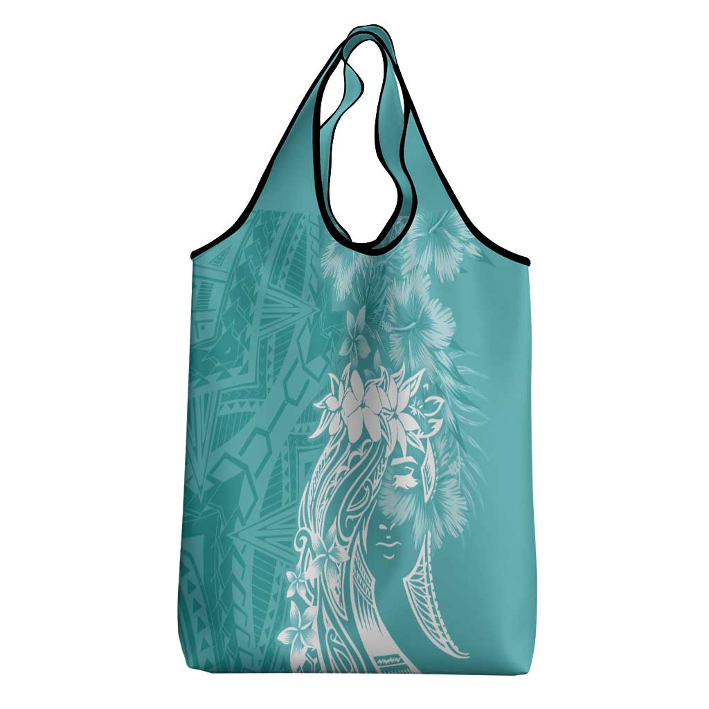 Polynesian Women's Day Grocery Bag Plumeria Passion - Teal