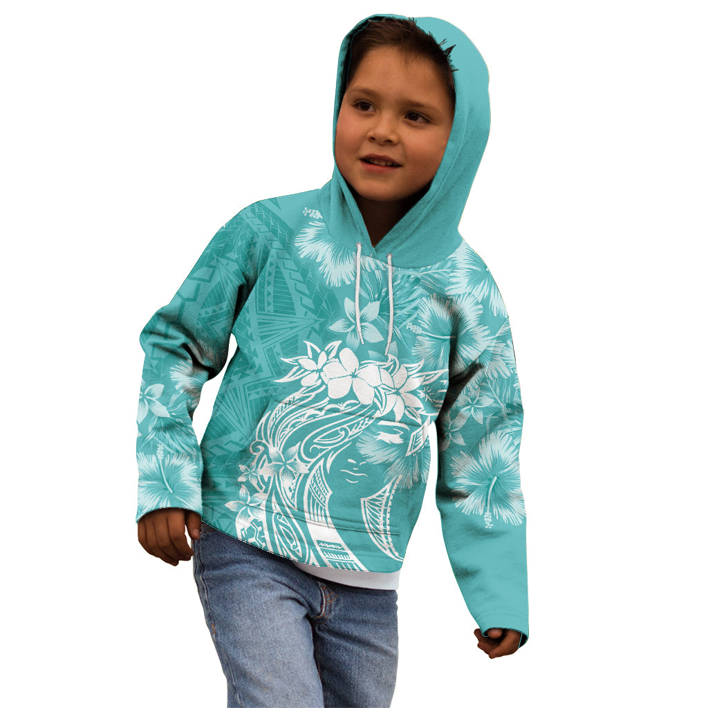 Polynesian Women's Day Kid Hoodie Plumeria Passion - Teal LT7 - Polynesian Pride