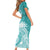 Polynesian Women's Day Short Sleeve Bodycon Dress Plumeria Passion - Teal LT7 - Polynesian Pride