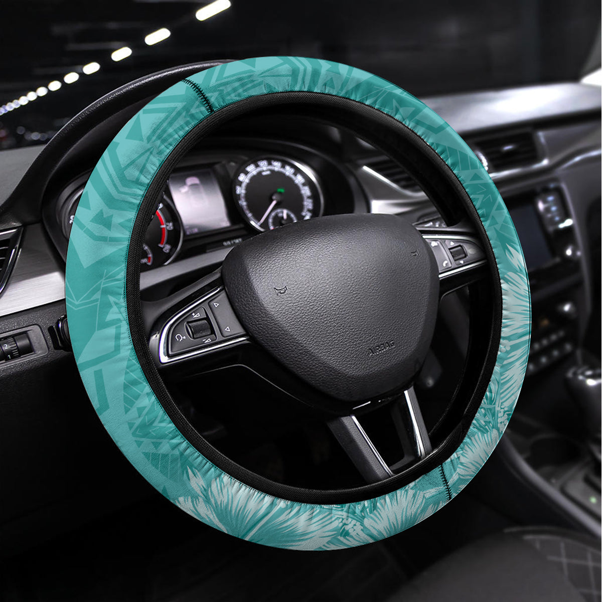 Polynesian Women's Day Steering Wheel Cover Plumeria Passion - Teal LT7 Universal Fit Teal - Polynesian Pride