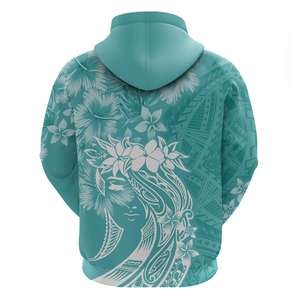 Polynesian Women's Day Zip Hoodie Plumeria Passion - Teal LT7 - Polynesian Pride