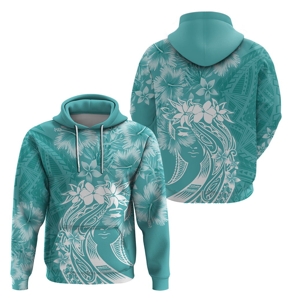 Polynesian Women's Day Zip Hoodie Plumeria Passion - Teal LT7 - Polynesian Pride