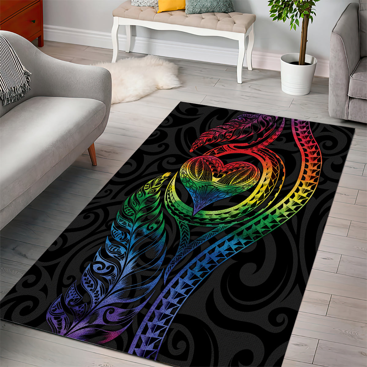 New Zealand Pride Area Rug Takatapui Rainbow Fern