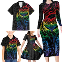 New Zealand Pride Family Matching Long Sleeve Bodycon Dress and Hawaiian Shirt Takatapui Rainbow Fern LT7 - Polynesian Pride