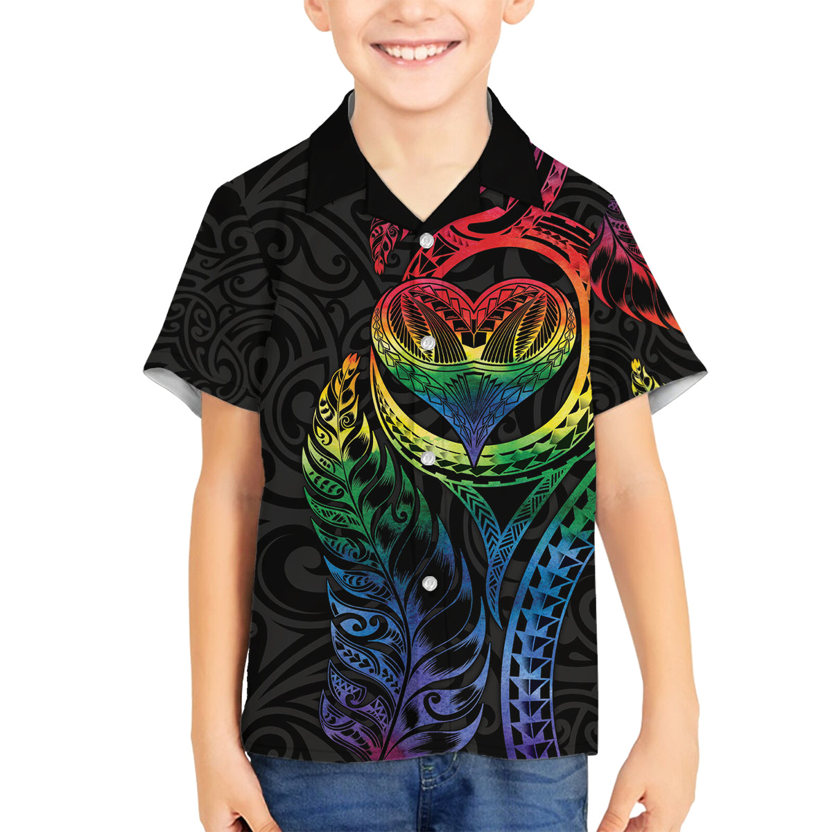 New Zealand Pride Family Matching Long Sleeve Bodycon Dress and Hawaiian Shirt Takatapui Rainbow Fern LT7 Son's Shirt Colorful - Polynesian Pride