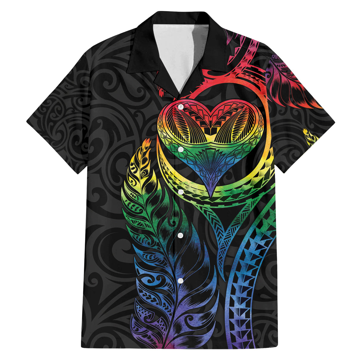 New Zealand Pride Family Matching Mermaid Dress and Hawaiian Shirt Takatapui Rainbow Fern LT7 Dad's Shirt - Short Sleeve Colorful - Polynesian Pride