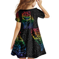 New Zealand Pride Family Matching Short Sleeve Bodycon Dress and Hawaiian Shirt Takatapui Rainbow Fern LT7 - Polynesian Pride