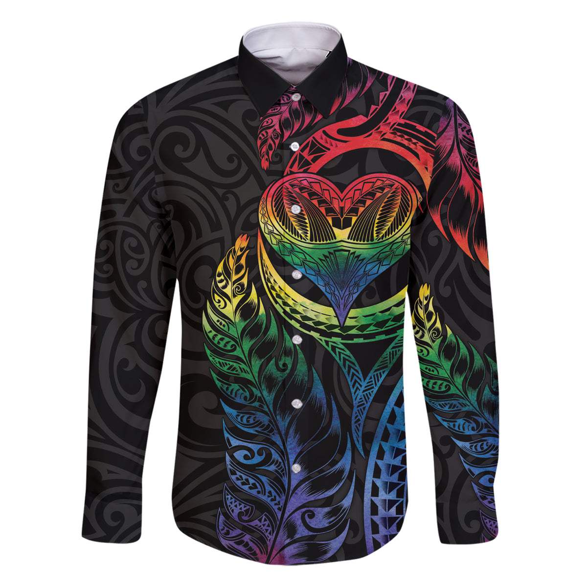 New Zealand Pride Family Matching Short Sleeve Bodycon Dress and Hawaiian Shirt Takatapui Rainbow Fern LT7 Dad's Shirt - Long Sleeve Colorful - Polynesian Pride