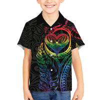 New Zealand Pride Family Matching Short Sleeve Bodycon Dress and Hawaiian Shirt Takatapui Rainbow Fern LT7 Son's Shirt Colorful - Polynesian Pride