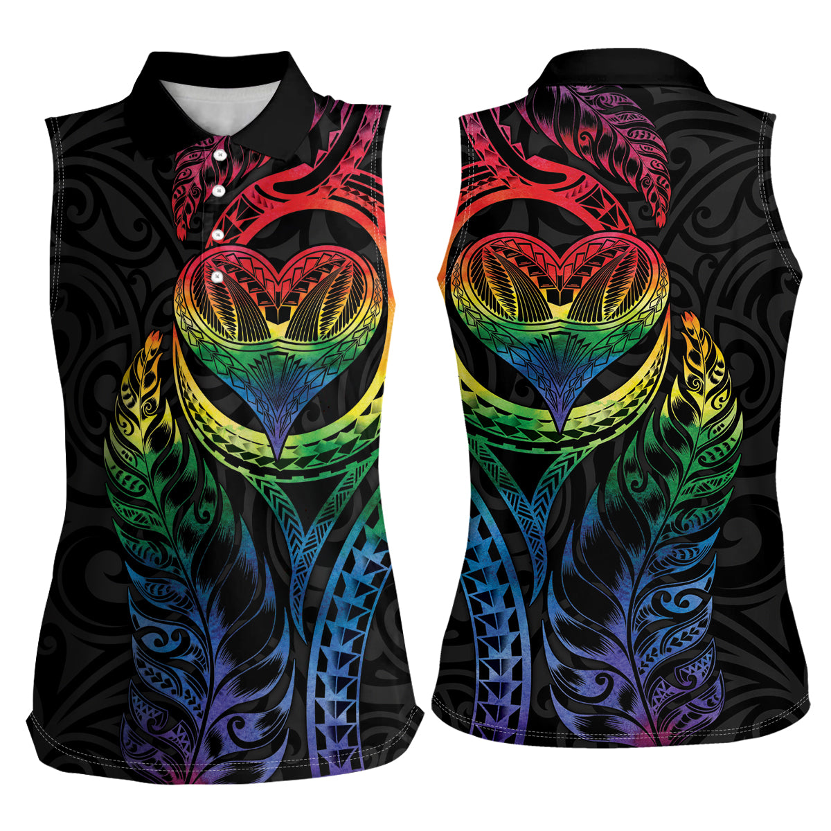 New Zealand Pride Women Sleeveless Polo Shirt Takatapui Rainbow Fern