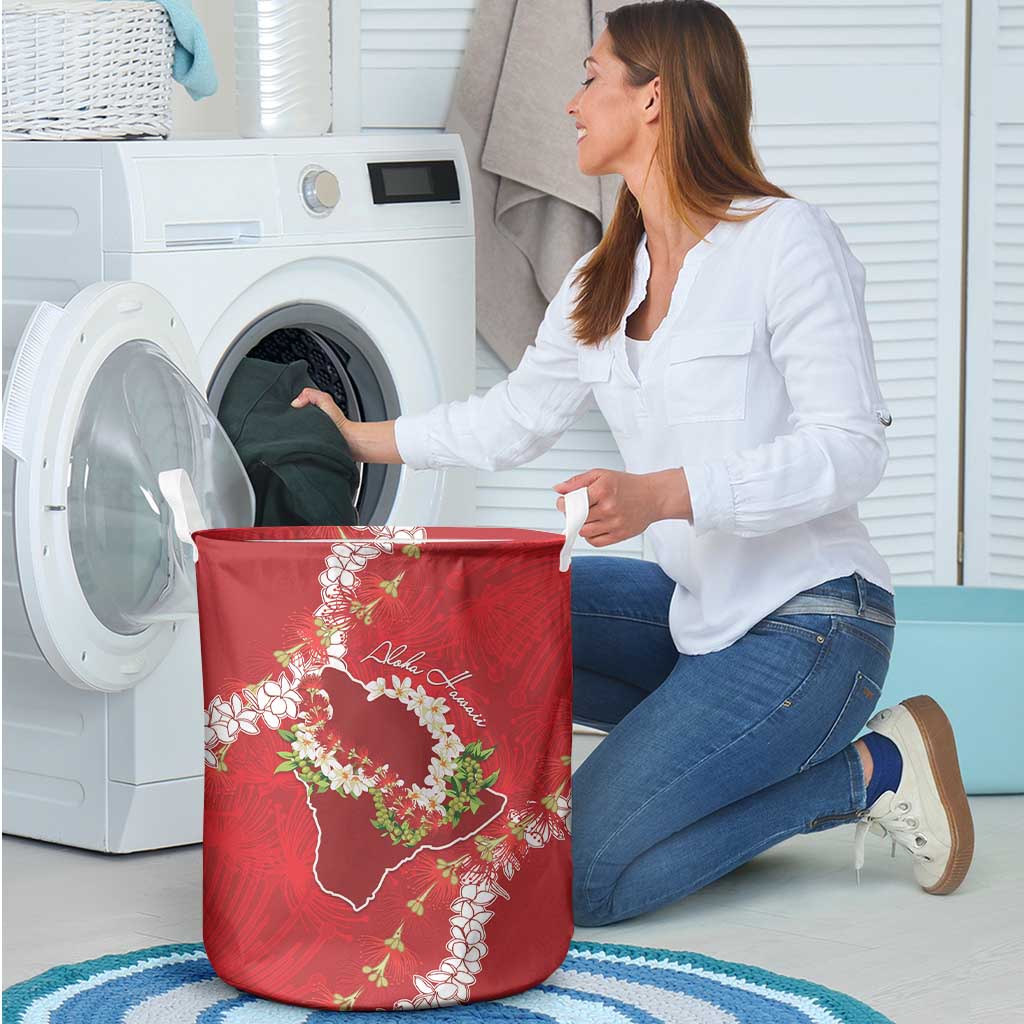 Hawaii Island Flowers Lei Laundry Basket Ohia Lehua Scarlet Red