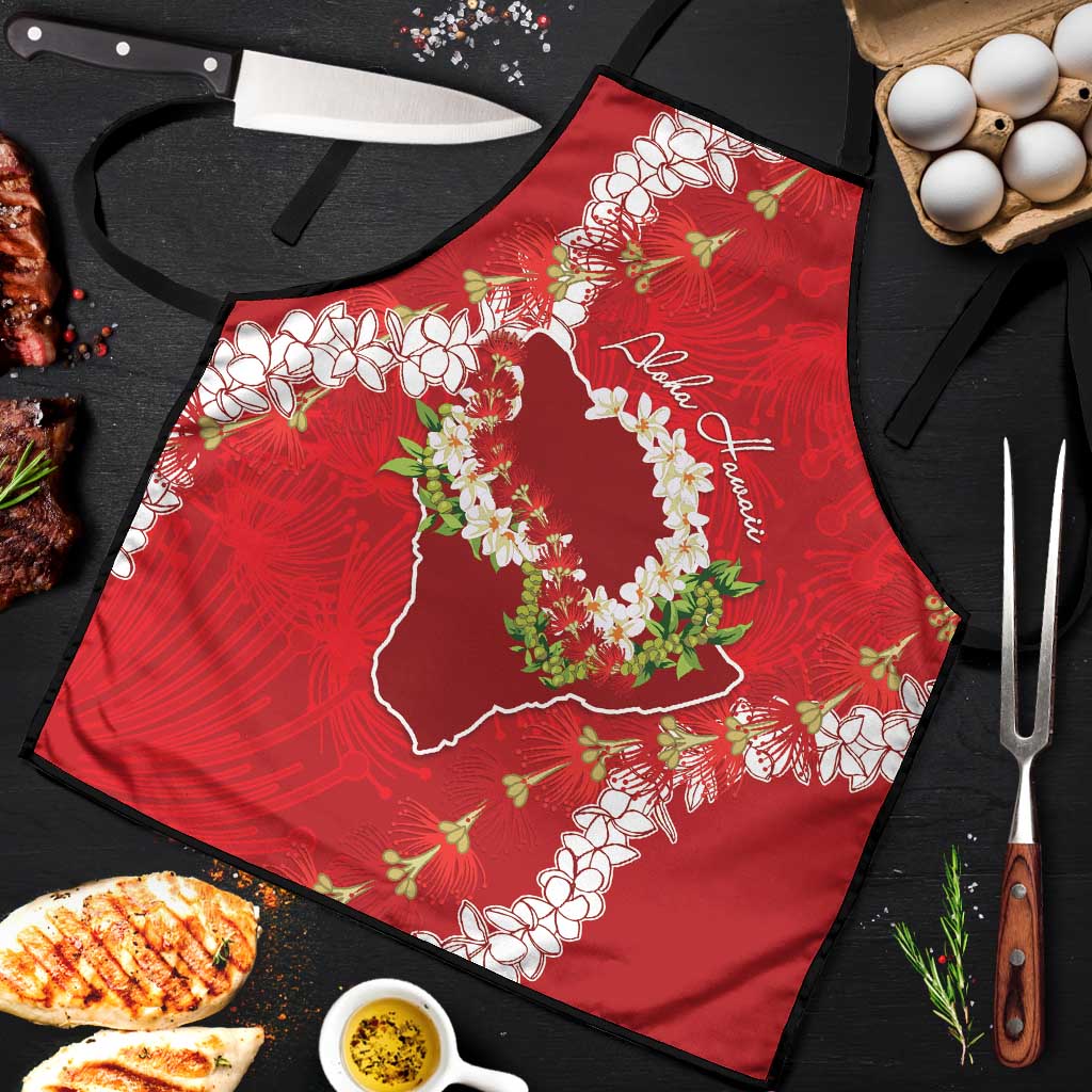 Hawaii Island Flowers Lei Apron Ohia Lehua Scarlet Red