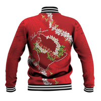 Hawaii Island Flowers Lei Baseball Jacket Ohia Lehua Scarlet Red