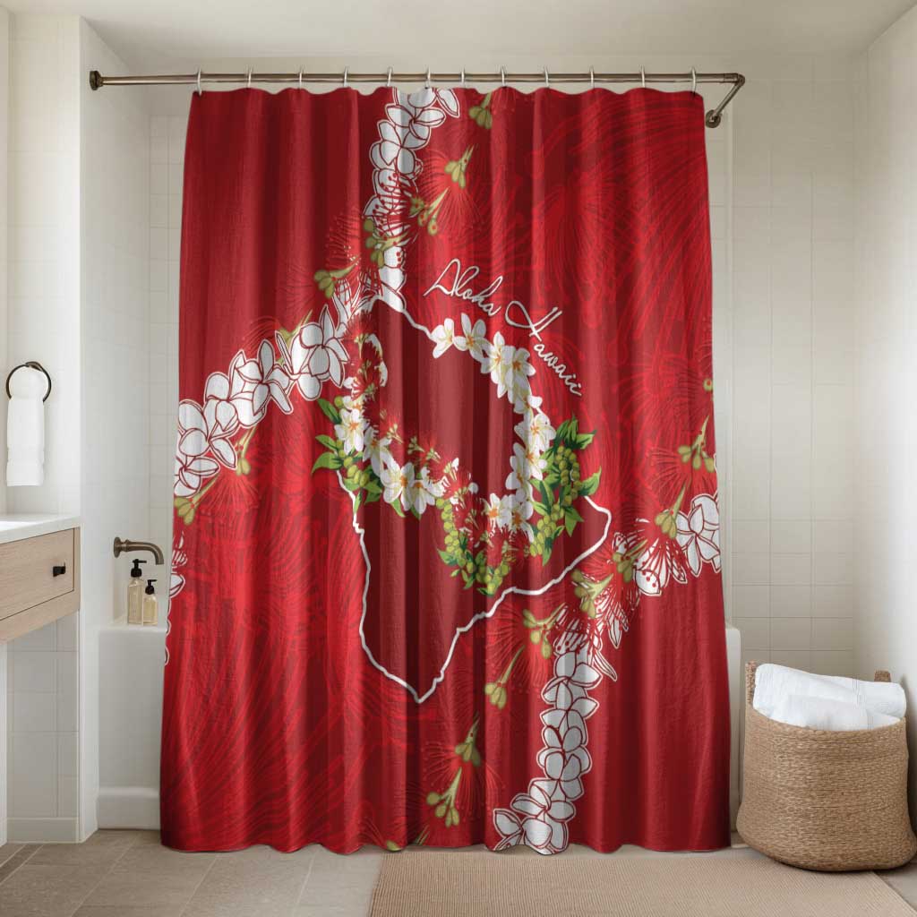 Hawaii Island Flowers Lei Bathroom Set Ohia Lehua Scarlet Red