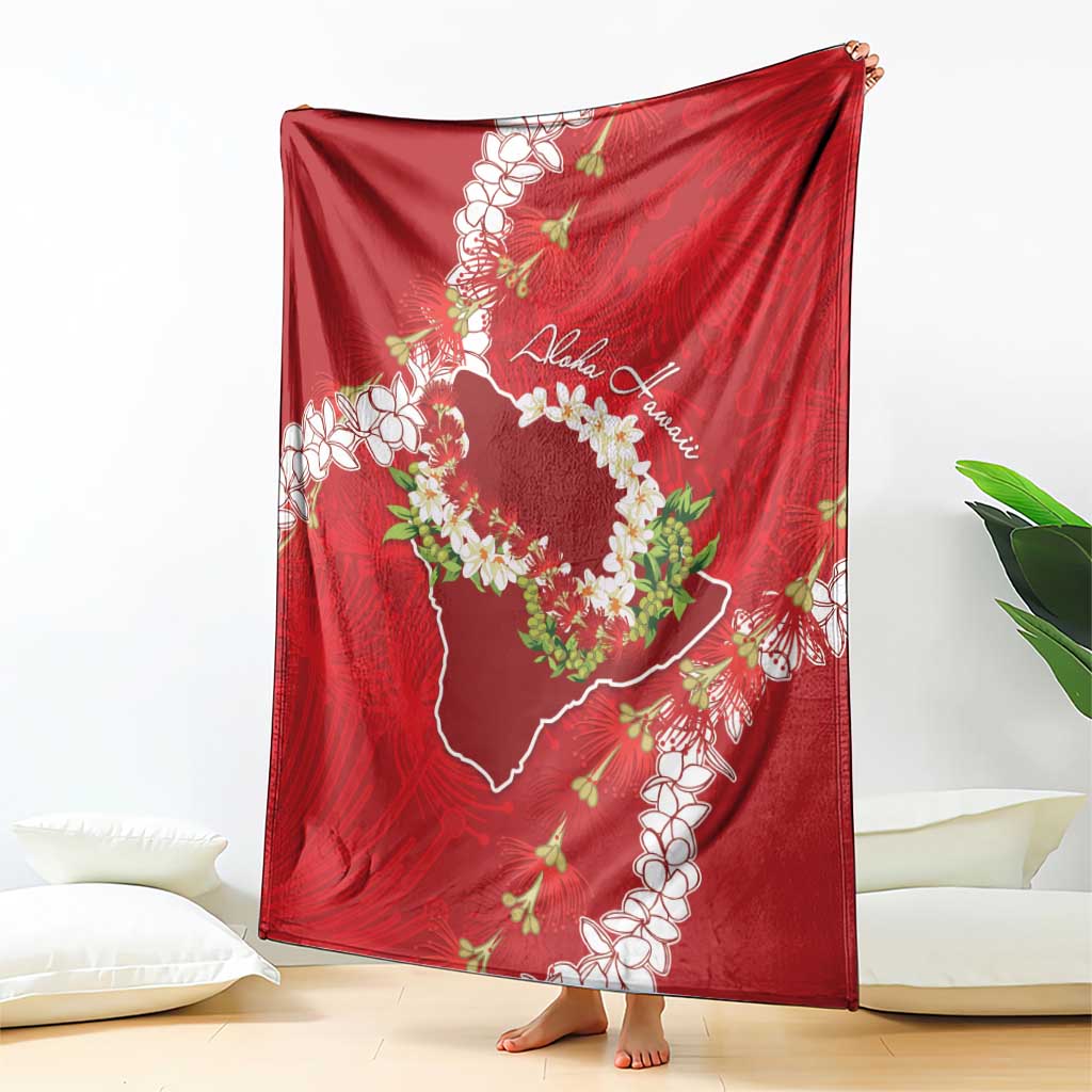 Hawaii Island Flowers Lei Blanket Ohia Lehua Scarlet Red