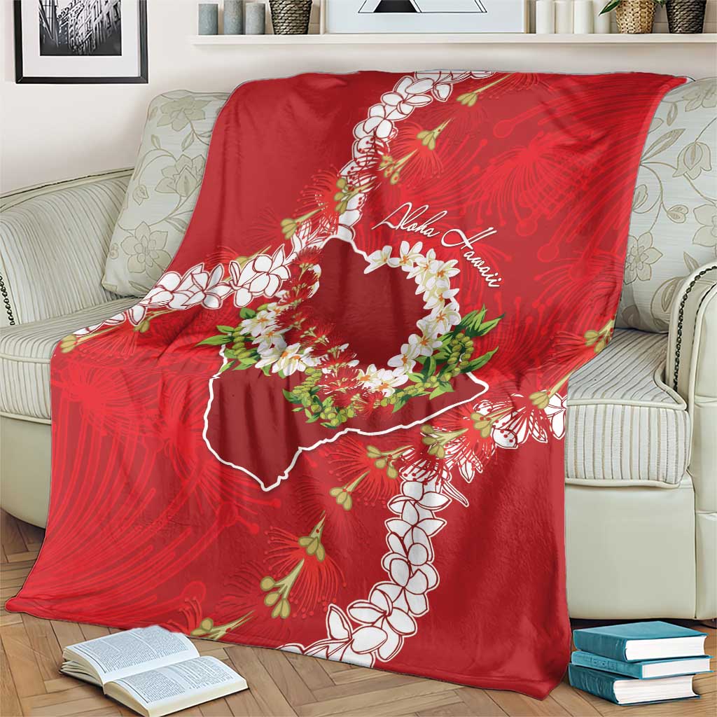 Hawaii Island Flowers Lei Blanket Ohia Lehua Scarlet Red