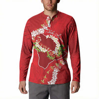 Hawaii Island Flowers Lei Button Sweatshirt Ohia Lehua Scarlet Red