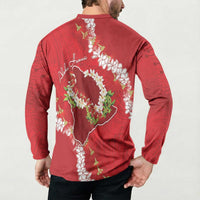 Hawaii Island Flowers Lei Button Sweatshirt Ohia Lehua Scarlet Red