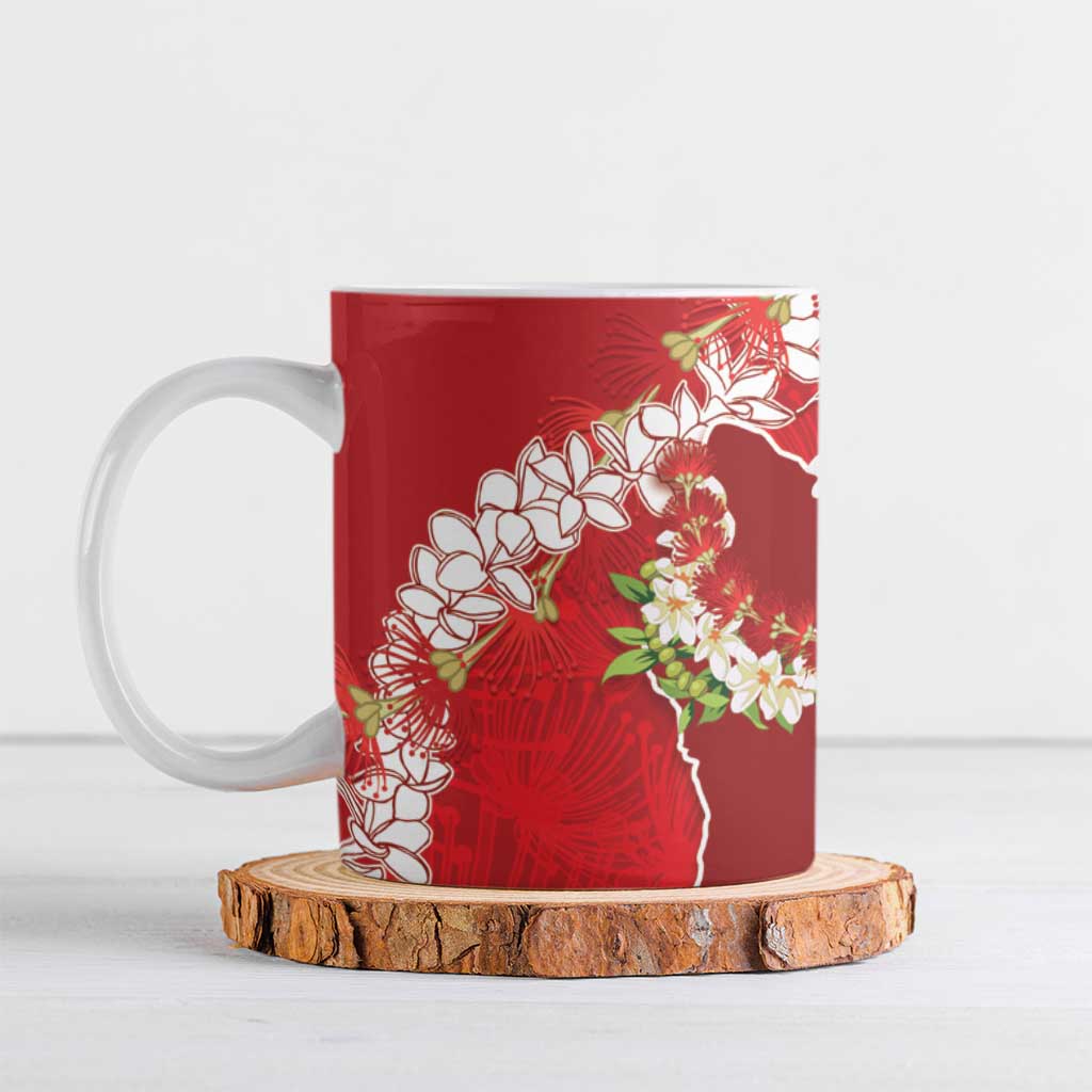 Hawaii Island Flowers Lei Ceramic Mug Ohia Lehua Scarlet Red