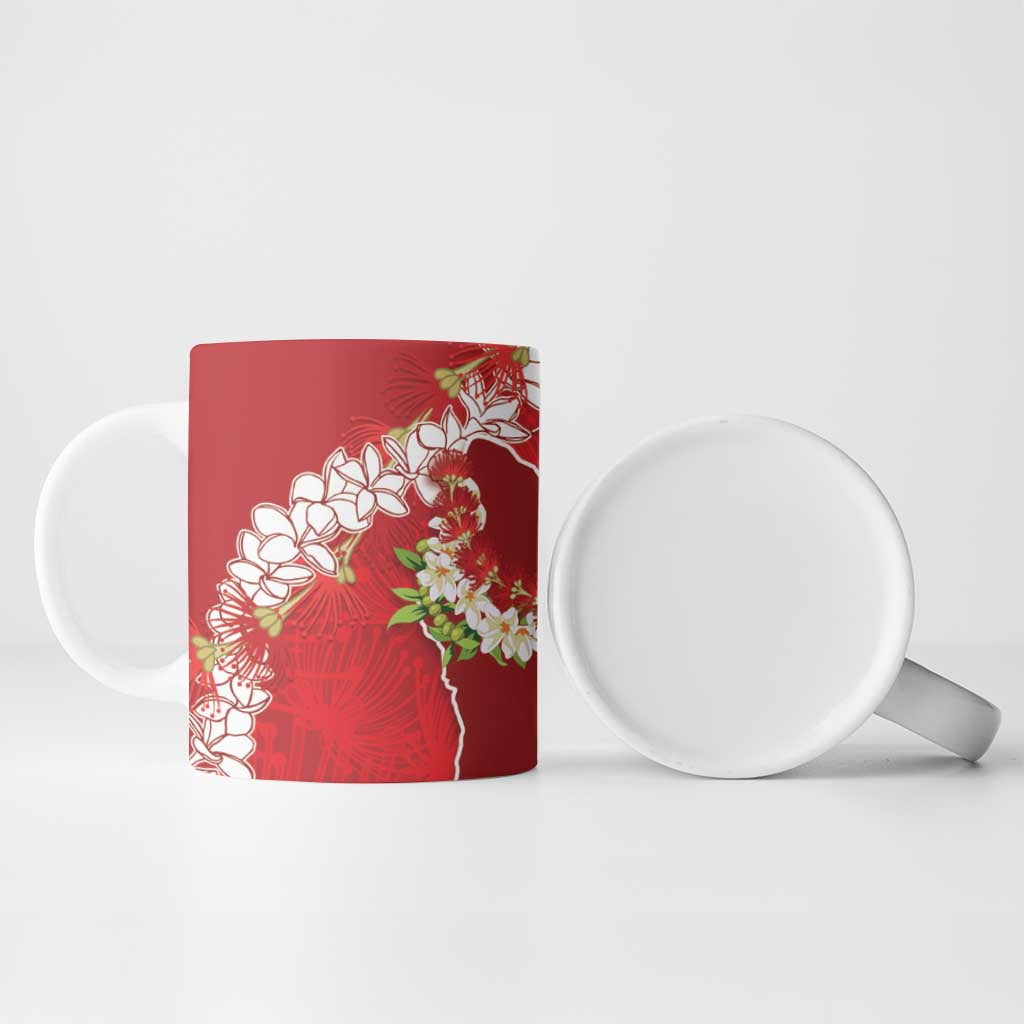 Hawaii Island Flowers Lei Ceramic Mug Ohia Lehua Scarlet Red