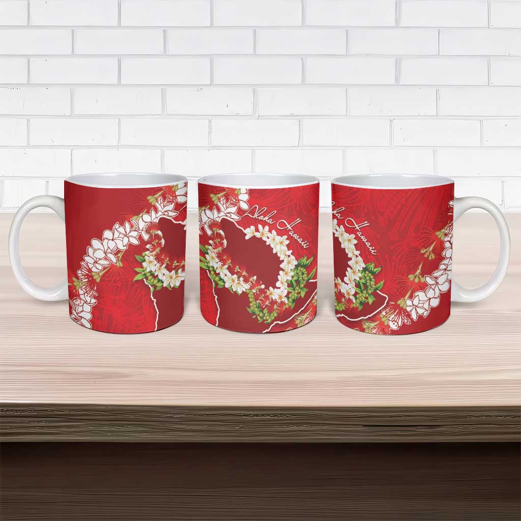 Hawaii Island Flowers Lei Ceramic Mug Ohia Lehua Scarlet Red