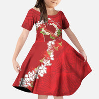 Hawaii Island Flowers Lei Family Matching Mermaid Dress and Hawaiian Shirt Ohia Lehua Scarlet Red