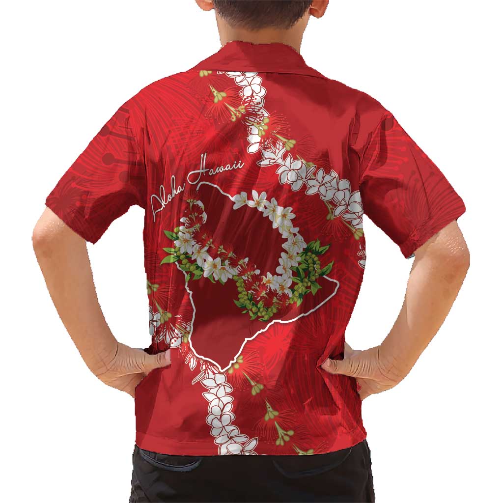 Hawaii Island Flowers Lei Family Matching Off Shoulder Short Dress and Hawaiian Shirt Ohia Lehua Scarlet Red LT7 - Polynesian Pride