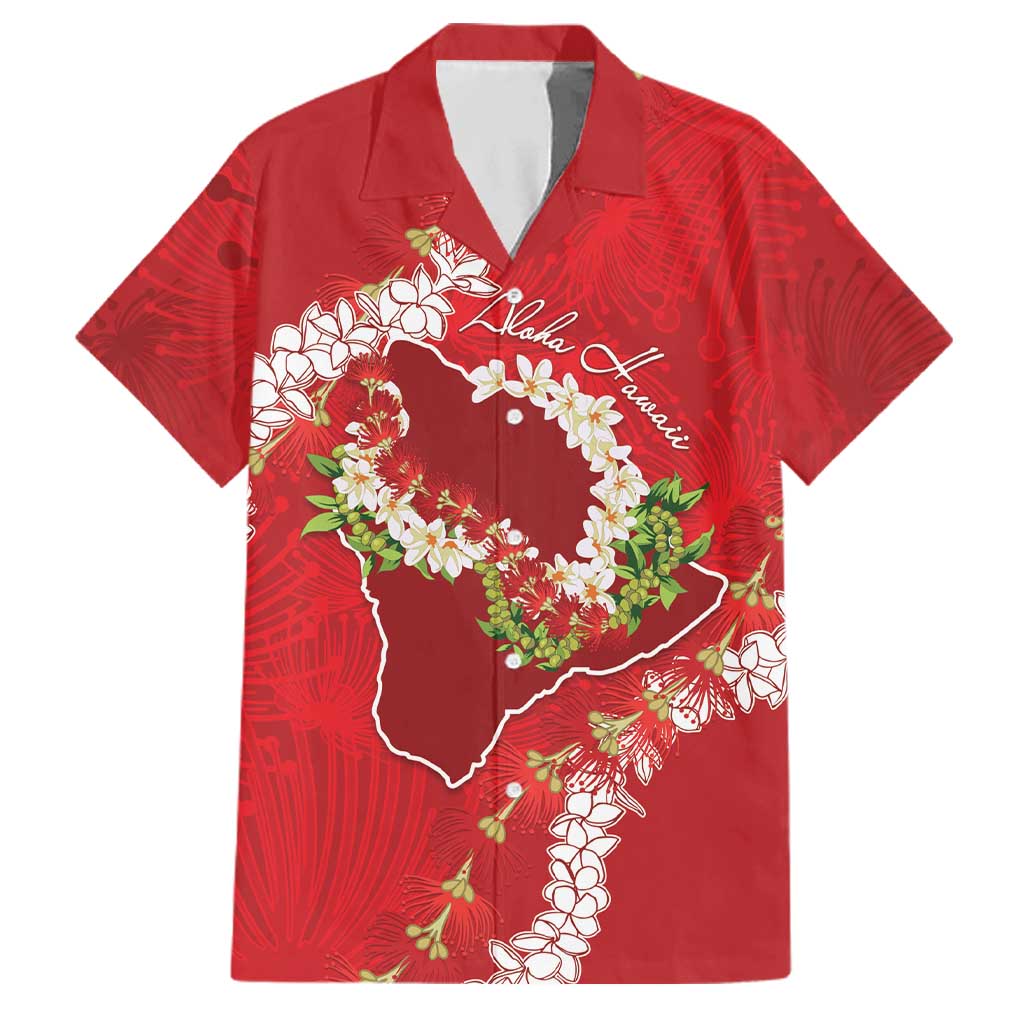 Hawaii Island Flowers Lei Family Matching Off Shoulder Short Dress and Hawaiian Shirt Ohia Lehua Scarlet Red LT7 Dad's Shirt - Short Sleeve Red - Polynesian Pride