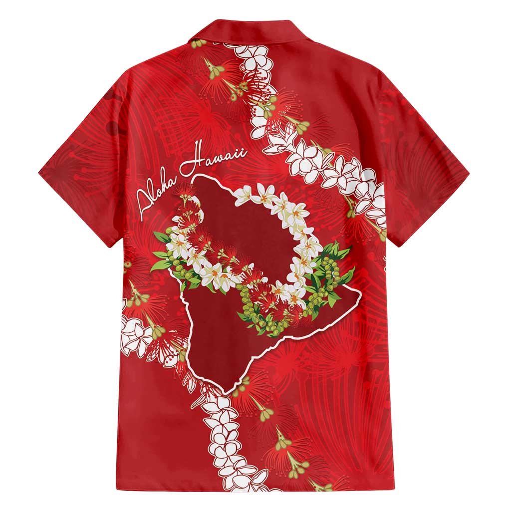 Hawaii Island Flowers Lei Family Matching Off Shoulder Short Dress and Hawaiian Shirt Ohia Lehua Scarlet Red LT7 - Polynesian Pride