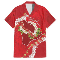 Hawaii Island Flowers Lei Family Matching Short Sleeve Bodycon Dress and Hawaiian Shirt Ohia Lehua Scarlet Red LT7 Dad's Shirt - Short Sleeve Red - Polynesian Pride
