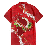 Hawaii Island Flowers Lei Family Matching Summer Maxi Dress and Hawaiian Shirt Ohia Lehua Scarlet Red LT7 - Polynesian Pride
