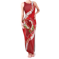 Hawaii Island Flowers Lei Family Matching Tank Maxi Dress and Hawaiian Shirt Ohia Lehua Scarlet Red LT7 Mom's Dress Red - Polynesian Pride
