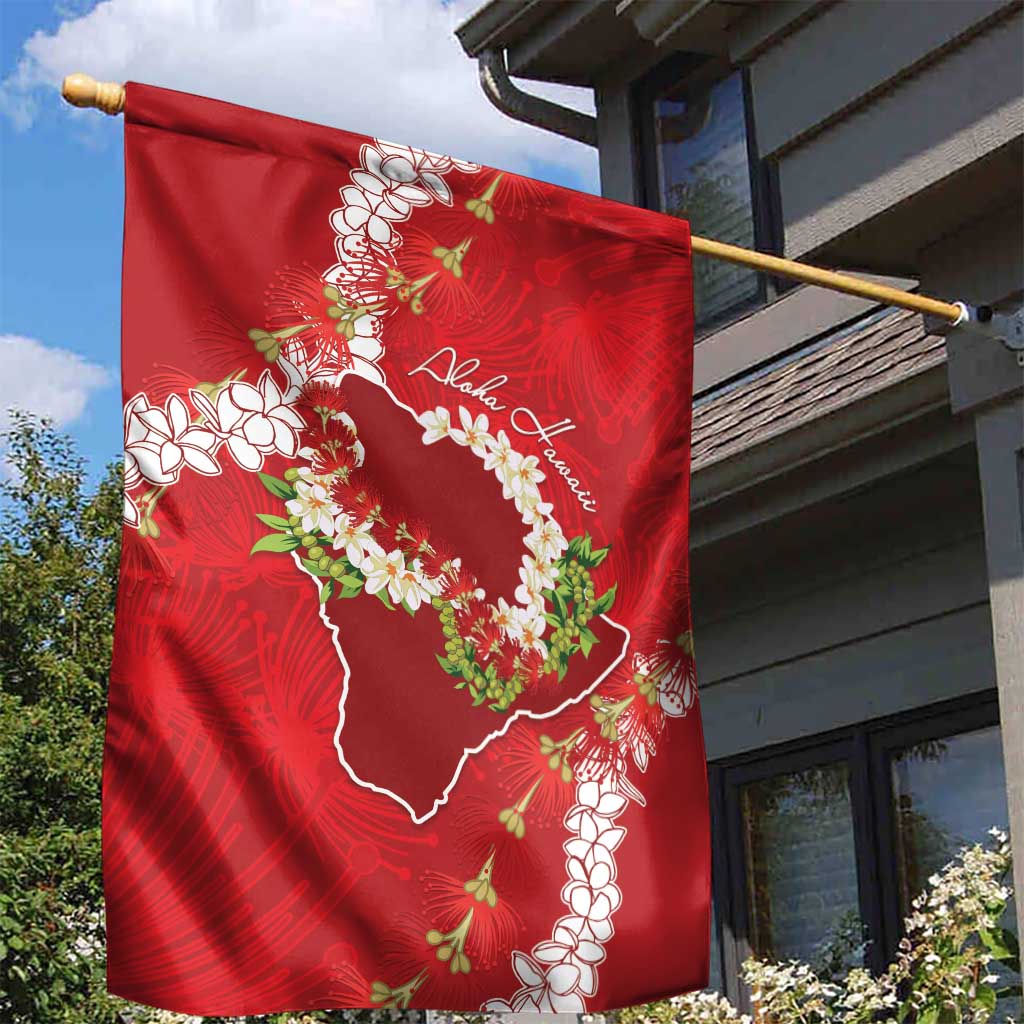 Hawaii Island Flowers Lei Garden Flag Ohia Lehua Scarlet Red