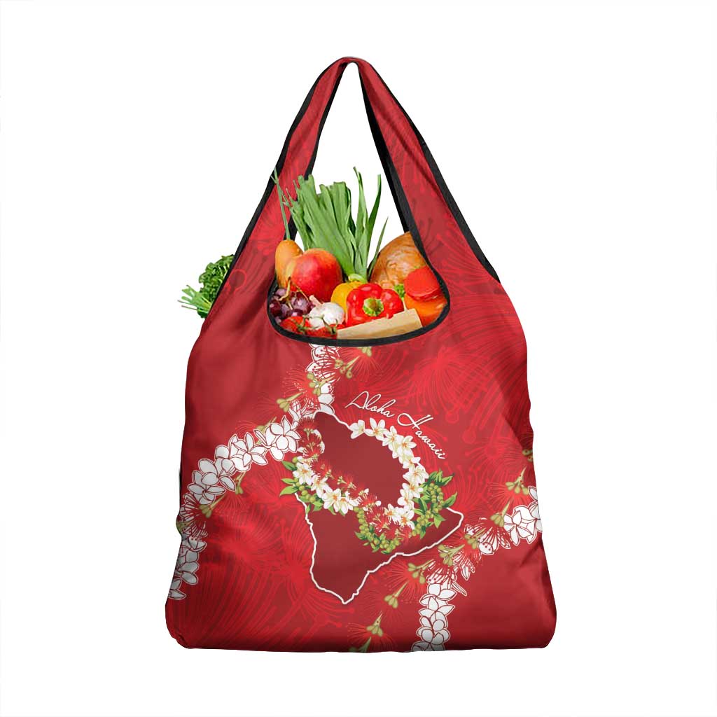Hawaii Island Flowers Lei Grocery Bag Ohia Lehua Scarlet Red