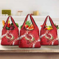 Hawaii Island Flowers Lei Grocery Bag Ohia Lehua Scarlet Red