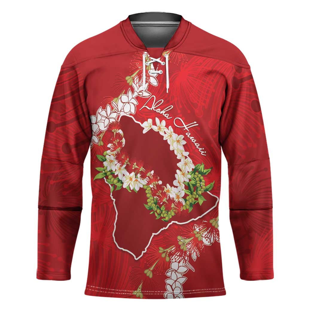 Hawaii Island Flowers Lei Hockey Jersey Ohia Lehua Scarlet Red