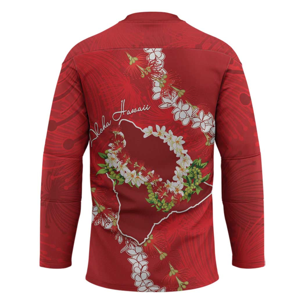 Hawaii Island Flowers Lei Hockey Jersey Ohia Lehua Scarlet Red