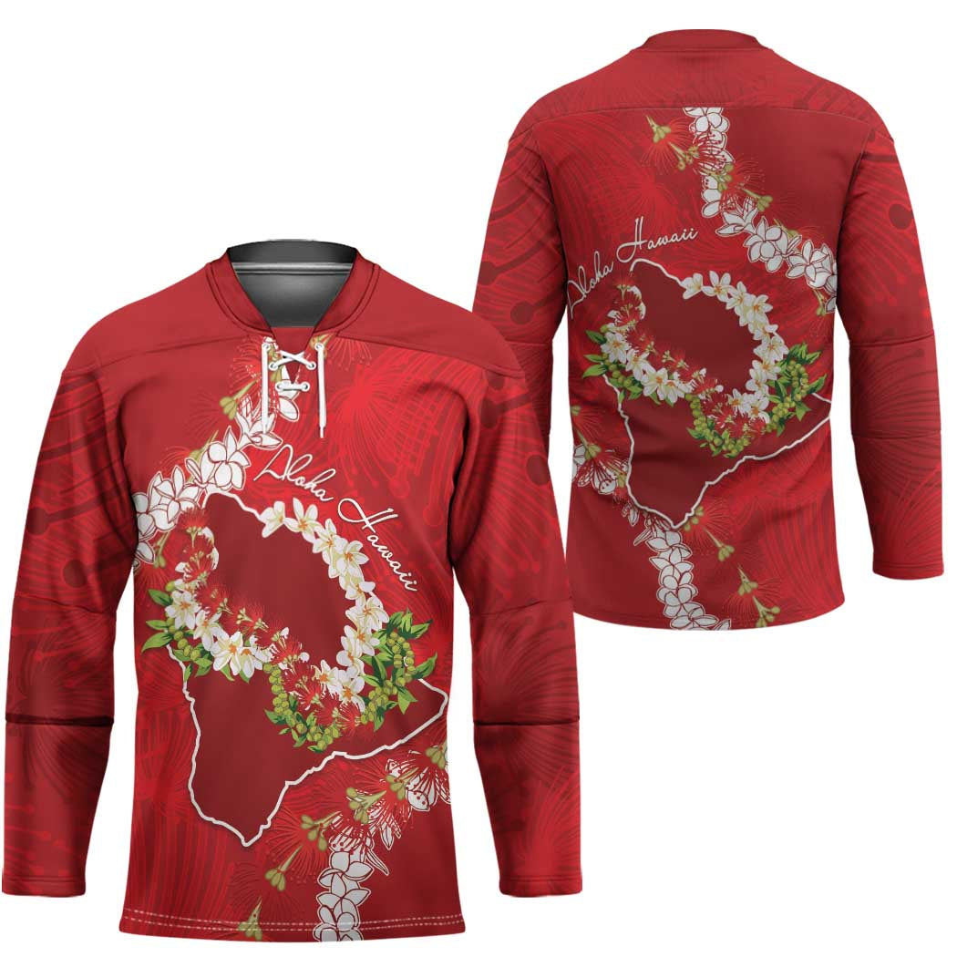 Hawaii Island Flowers Lei Hockey Jersey Ohia Lehua Scarlet Red