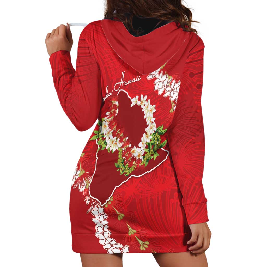 Hawaii Island Flowers Lei Hoodie Dress Ohia Lehua Scarlet Red LT7 - Polynesian Pride